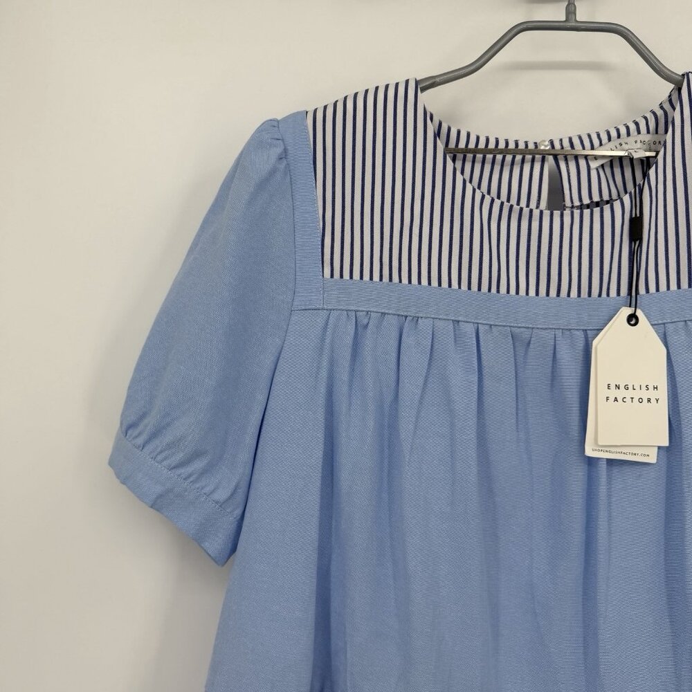 ENGLISH FACTORY Women's Quinn Dress Tier Mini Swing Serenity Blue L Tuckernuck - Picture 3 of 7